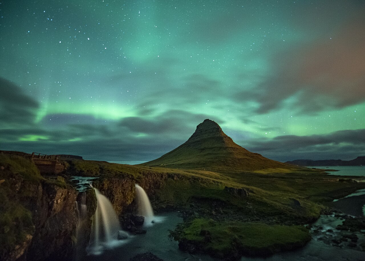 Aurora over Kirkjufell mountain in Iceland